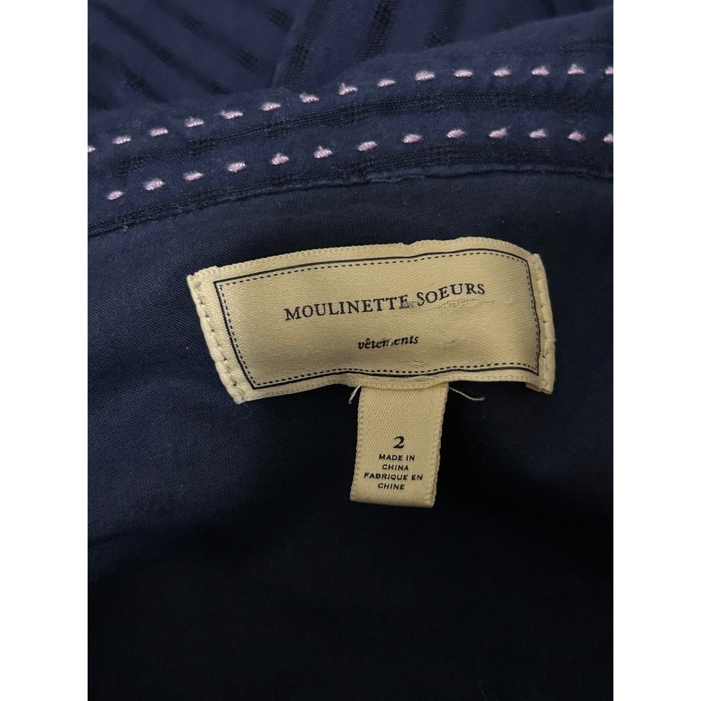 Anthropologie Size 2 Navy Blue Western Equestrian Cotton Shirt Dress Puffed Boho - Picture 3 of 14